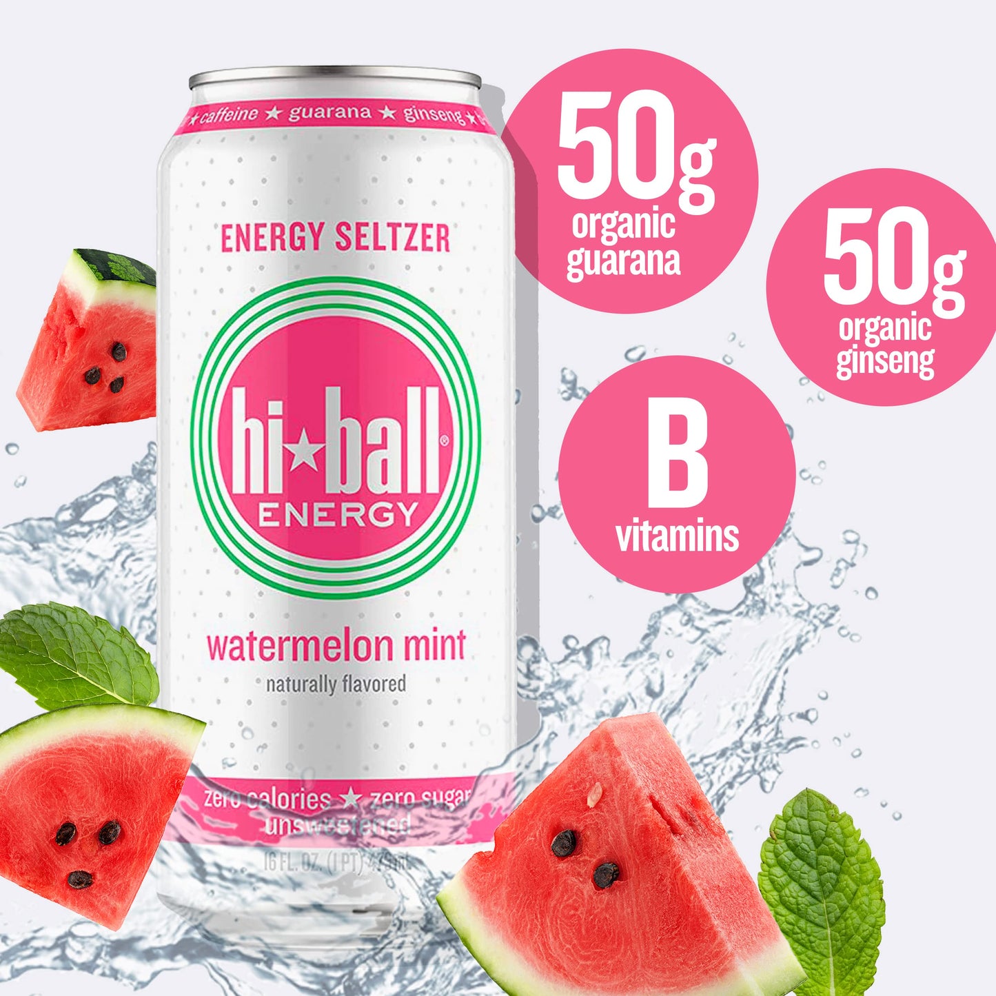 Hiball Energy Seltzer Water, Caffeinated Sparkling Water, Sugar Free, 16 Fl Oz (Pack of 8), Watermelon, Model: 0853585008455