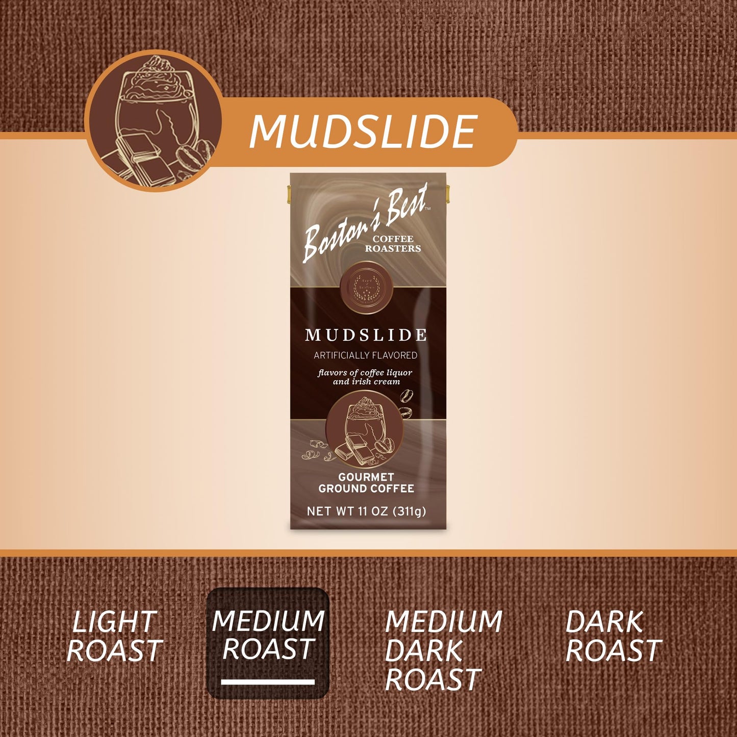 Bostons Best Gourmet Coffee - Mud Slide Flavor, Premium Ground, 11 oz Bag, Model 017809004672