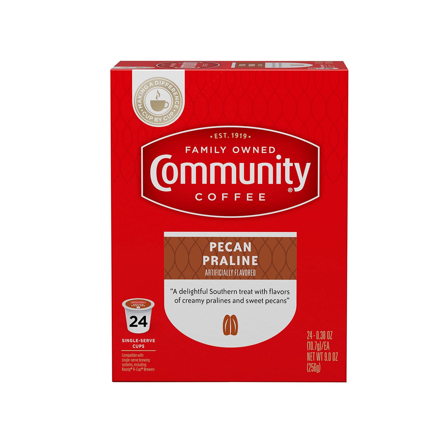 Community Coffee Pecan Praline Flavored Coffee Pods, Medium Roast, 96 Count, Compatible with Keurig 2.0, 24 Count (Pack of 4)