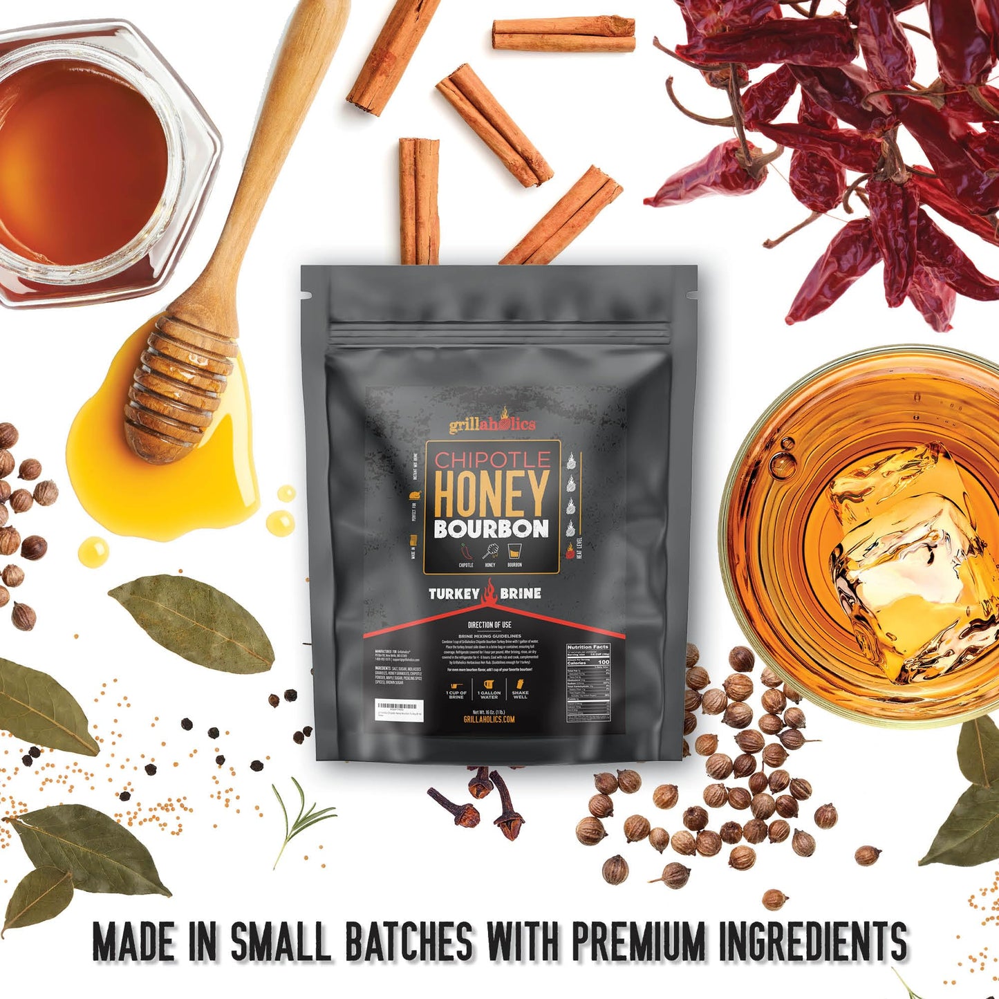 Grillaholics Chipotle Honey spirit-inspired flavor Turkey Brine Kit for smoky aroma & Grilling, 16 oz Bag