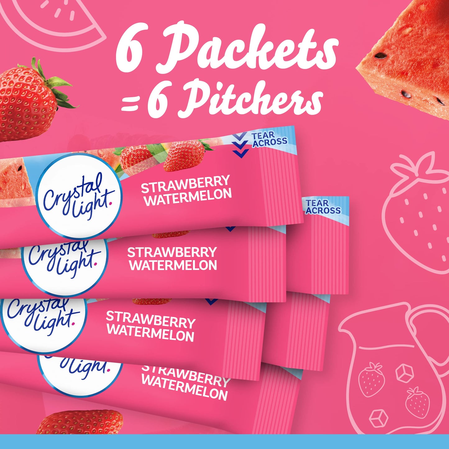 Crystal Light Sugar-Free Strawberry Watermelon Low Calories Powdered Drink Mix 6 Count Pitcher Packets