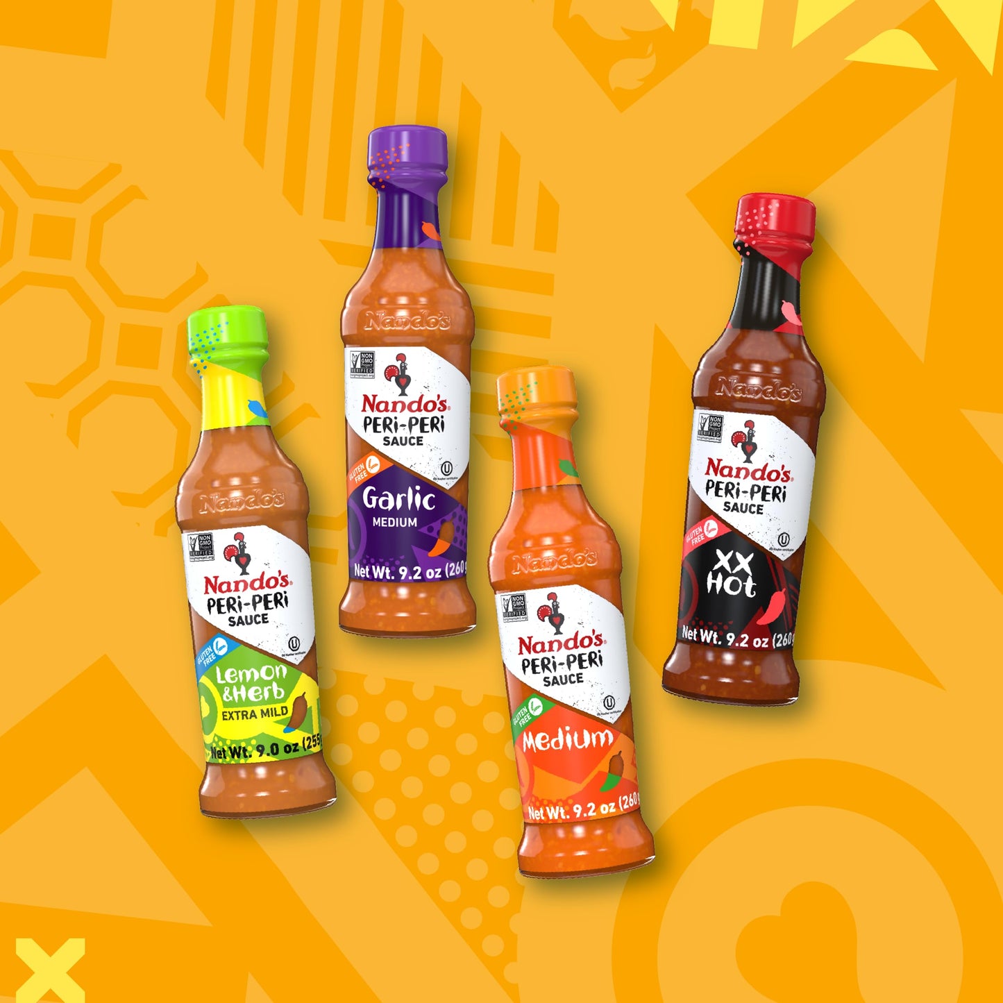 Nandos PERi PERi Artisan Hot Sauce Variety Gift Pack - Lemon & Herb, Garlic, Medium, Extra Extra Red Hot Piri Piri Sauce Set -