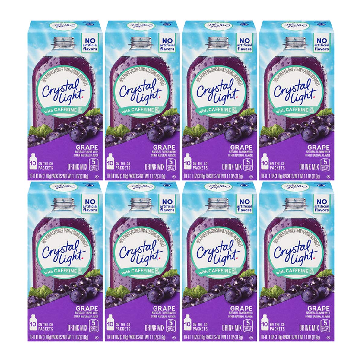 Crystal Light On-the-Go Energy Drink Mix, Sugar-Free Grape, Caffeinated, 1.1 oz, 10 ct (Pack of 8)