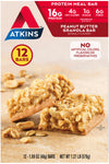 Atkins Peanut Butter Granola Protein Meal Bar, High Fiber, 16g Protein, 1g Sugar, 4g Net Carb, Meal Replacement, Keto Friendly, 