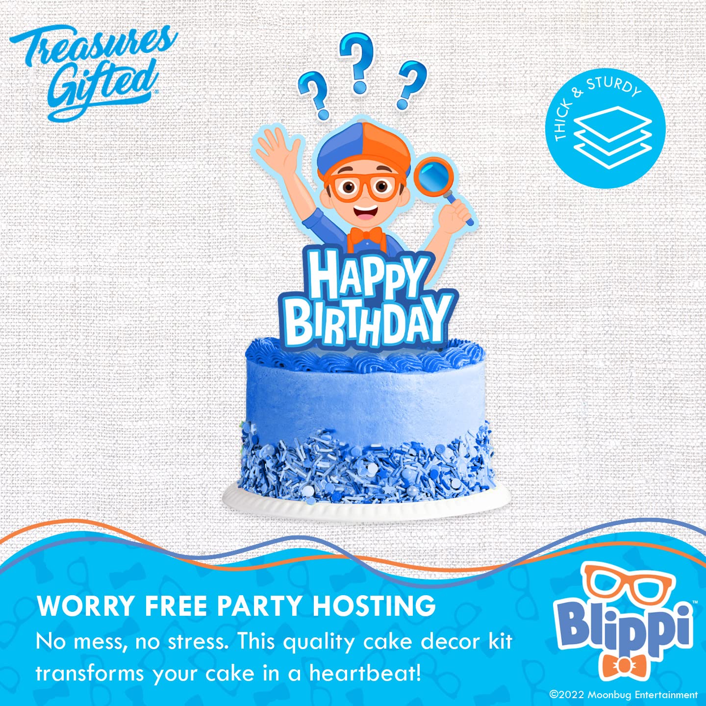 Treasures Gifted Blippi Birthday Party Supplies - Cake Topper Set with 1 Cake Topper & 24 Cupcake Toppers - Blue, Orange, Plastic