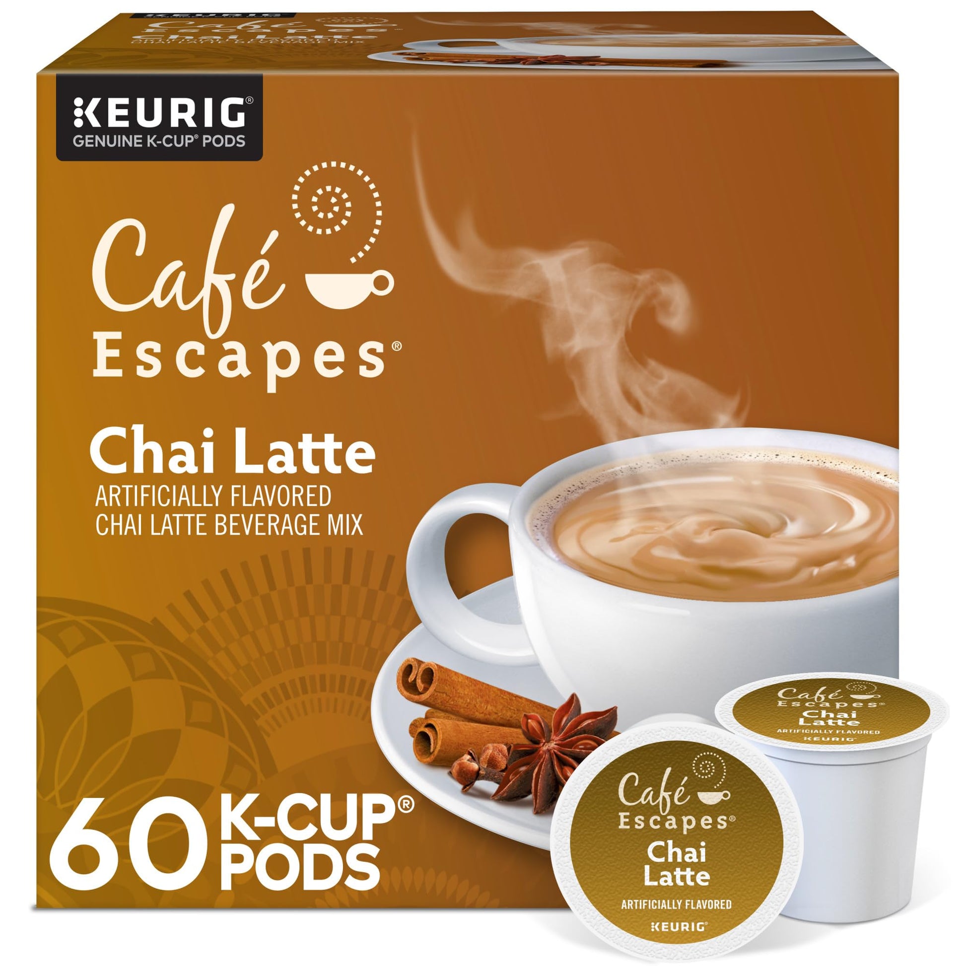 Café Escapes Chai Latte K-Cup Pods, 60 Count, Single-Serve, 60ct Chai Latte