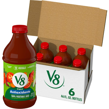 V8 Antioxidants Original 100% Vegetable Juice, 46 Fl Oz Bottle (6 Pack)