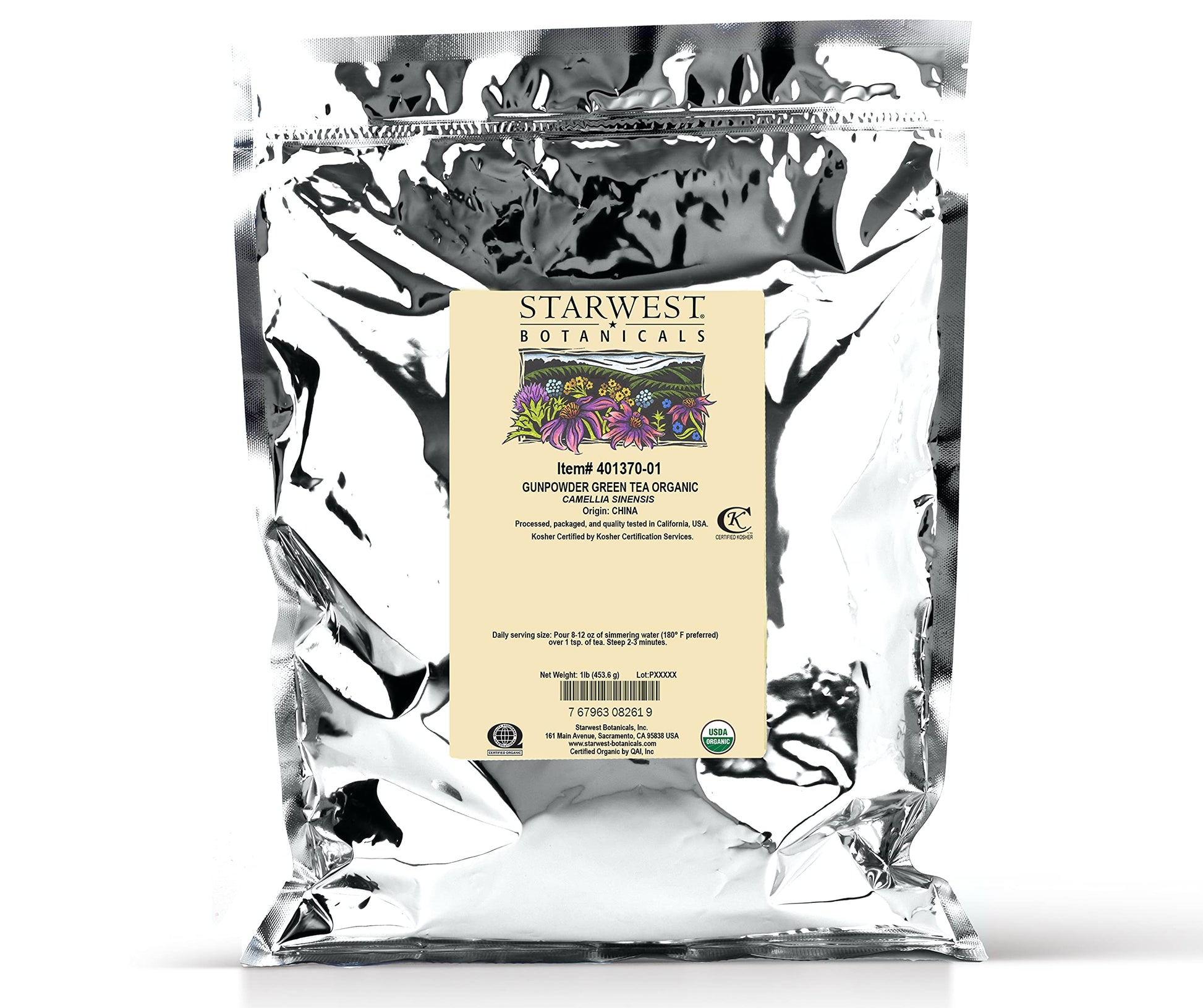 Starwest Botanicals Organic Gunpowder Green Tea, 1 lb Bag, Model 401370-01