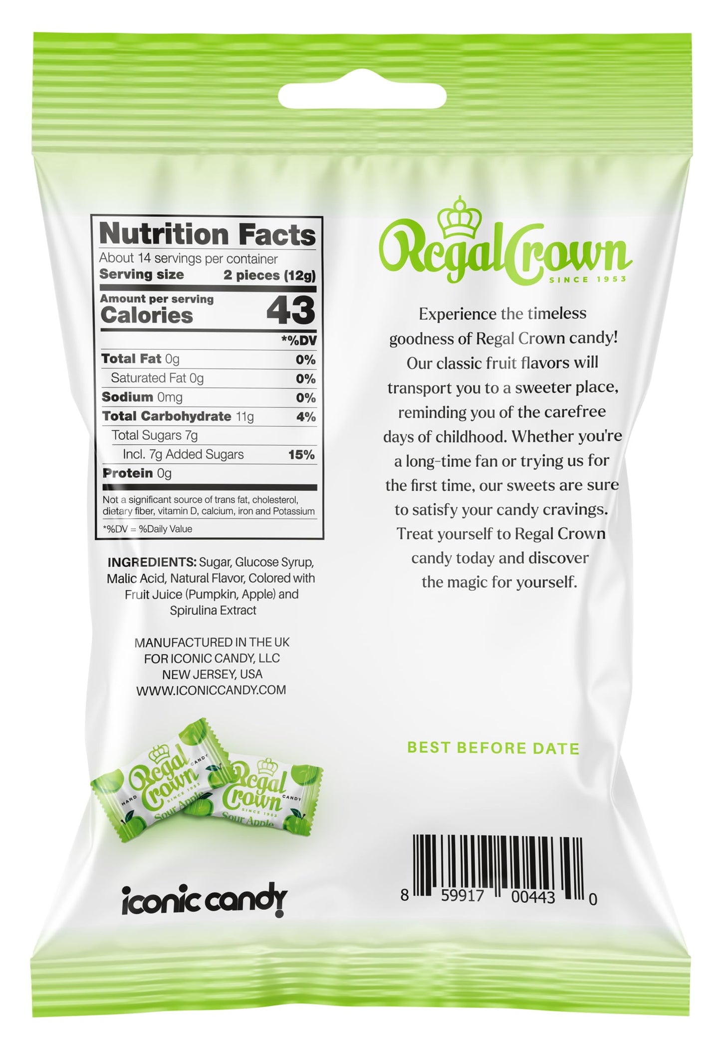 Regal Crown Sour Apple Hard Candy | Old Fashioned Sour Apple Candy | Traditional Crisp And Tarte Apple Candy Brought To You By I