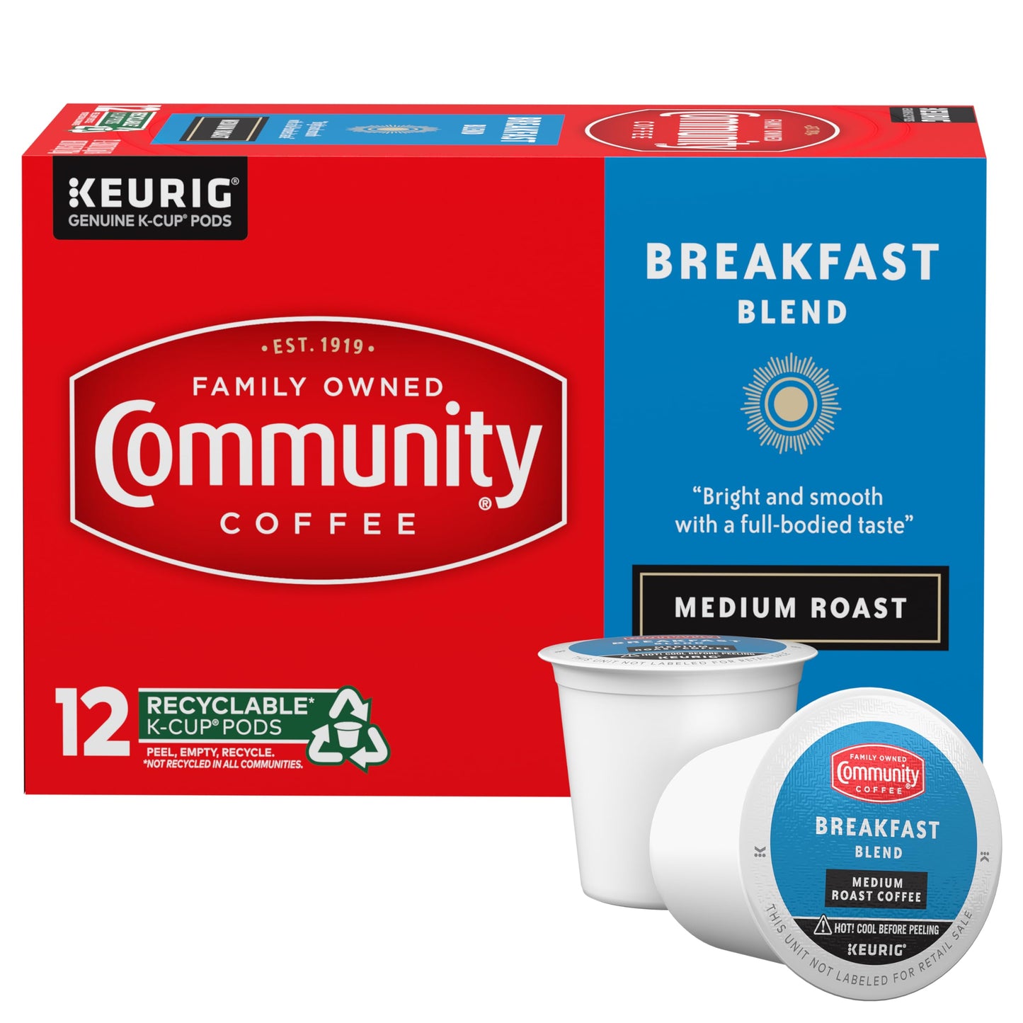 Community Coffee Breakfast Blend Coffee Pods, Medium Roast, Compatible with Keurig 2.0, 12 Count (Pack of 1)