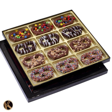 Kremery Creamy Chocolate Cravings - Fathers Day, Chocolate Covered Pretzel Twists Gift Basket, In Sectional Gift Box (12 Pretzel
