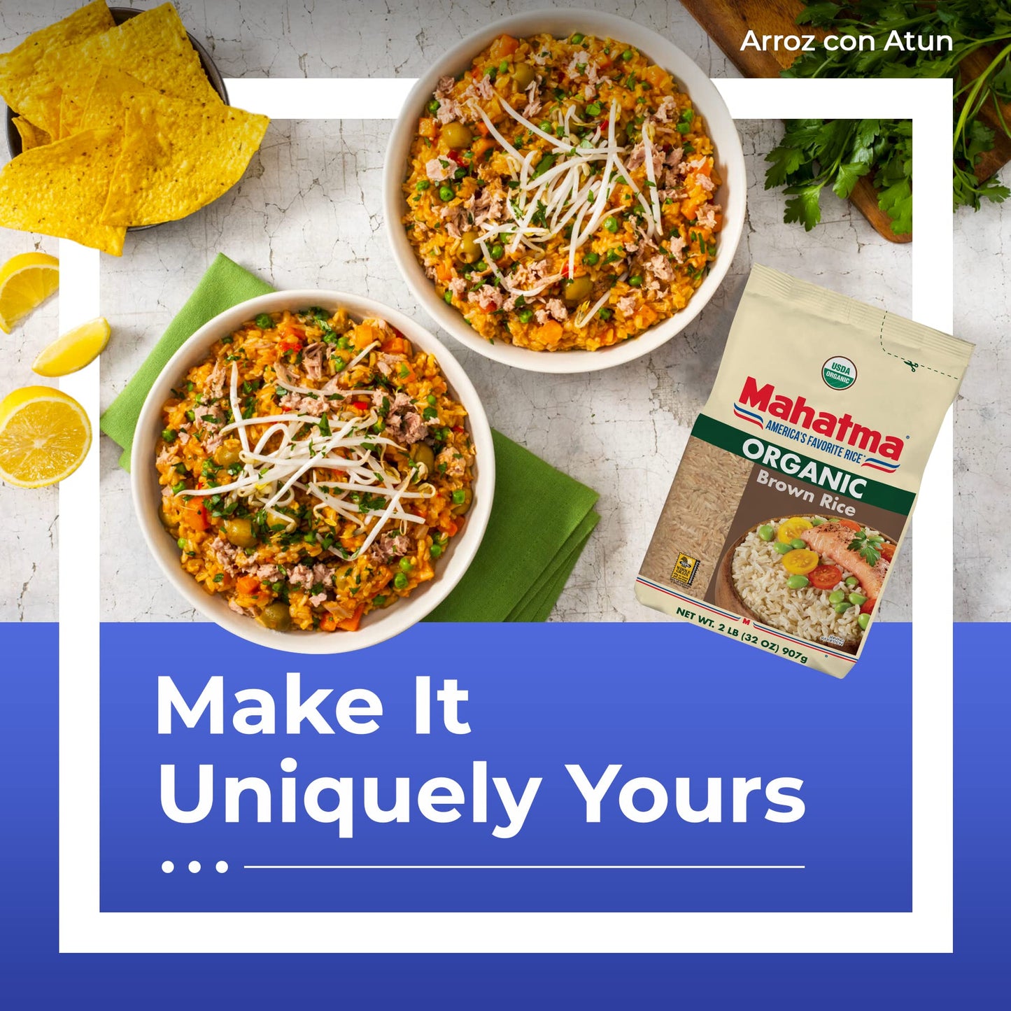 Mahatma Organic Brown Rice, 2-Pound Bag Of Rice, Microwave Rice In 20 Minutes Or Cook On Stovetop In 1 Hour