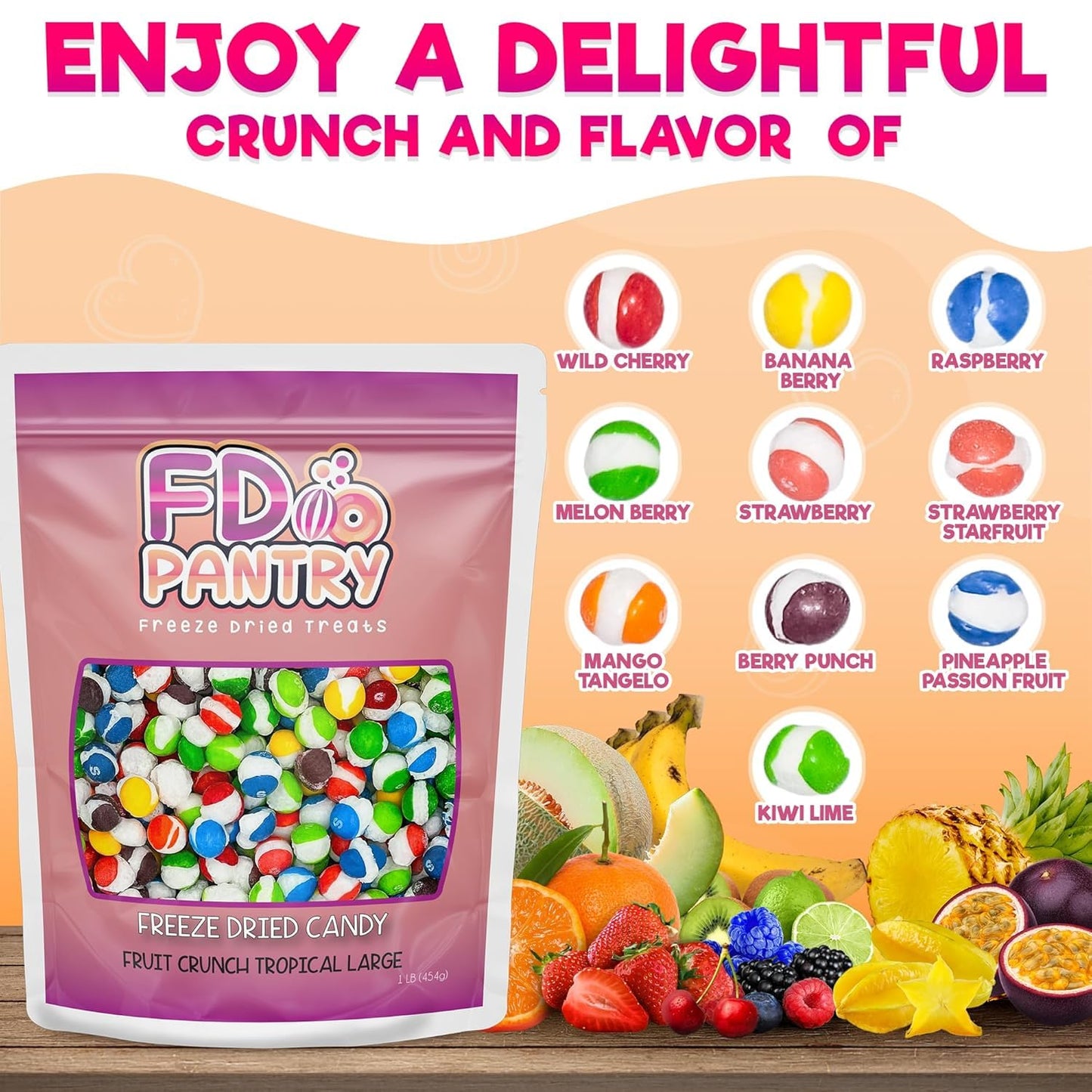 Fruit Crunch Freeze Dried Candy Variety Pack - Wildberry & Tropical Flavors - 16 Oz Each - Crunchy Fruity Snack   In Large Pouches - Assorted Berries, Pineapple, Mango - Great Gift For All Ages
