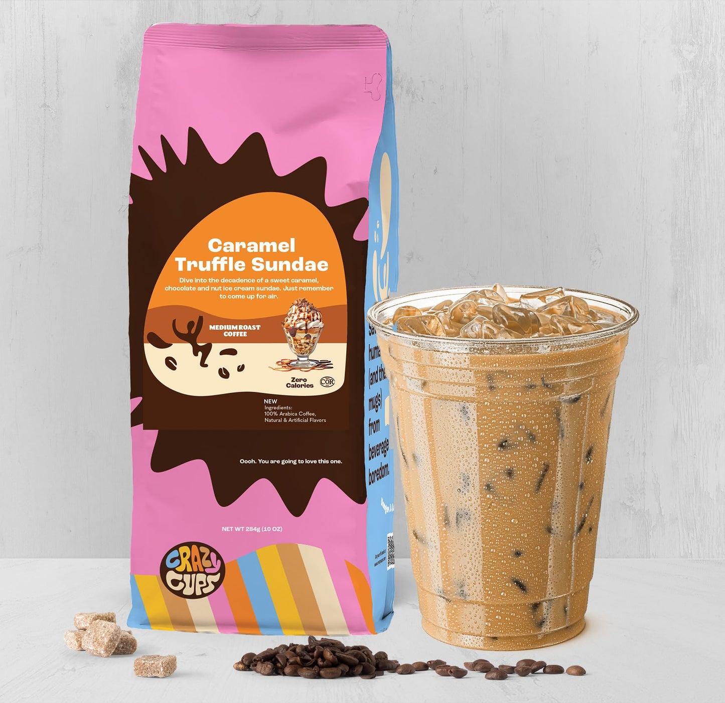 Crazy Cups Flavored Ground Coffee  Caramel Truffle Sundae  For Brewing Flavored Hot or Iced Caramel Coffee  10oz