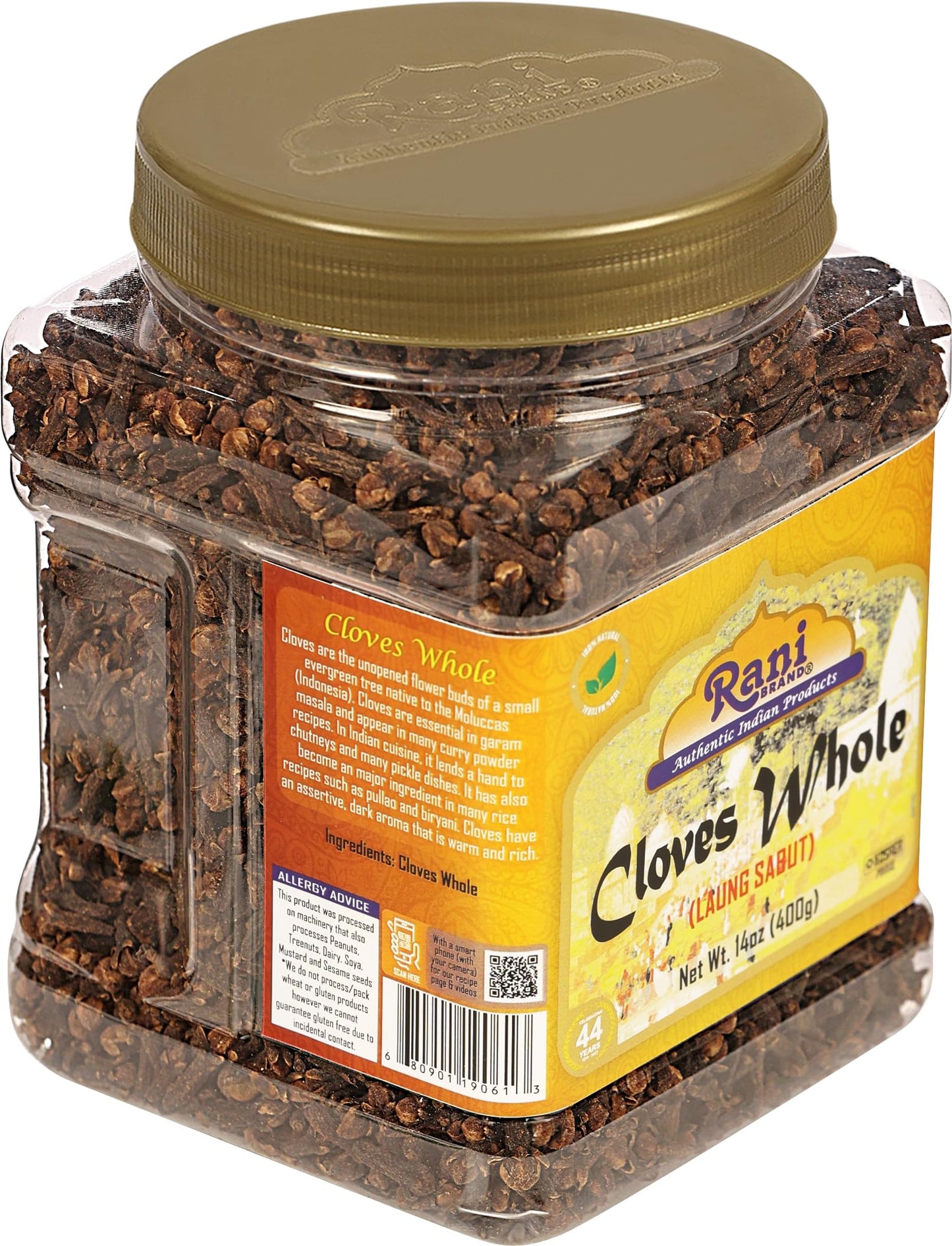 Rani Cloves Whole (Laung) 14oz (400g) Great for Food  Tea  Pomander Balls and Potpourri  Hand Selected  Spice  Bulk PET Jar ~ All Natural | NON-GMO | Kosher | Vegan | Gluten Friendly | Indian Origin