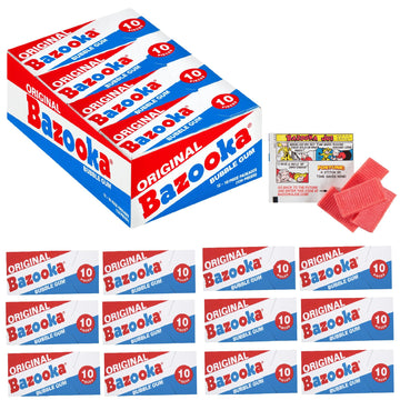 Bazooka Bubble Gum Individually Wrapped Pink Chewing Gum In Original Flavor - 10 Piece Mini-Wallet Packs (Pack Of 12) - Fun Holiday Stocking Stuffers - Festive Christmas Candy Gift For Kids