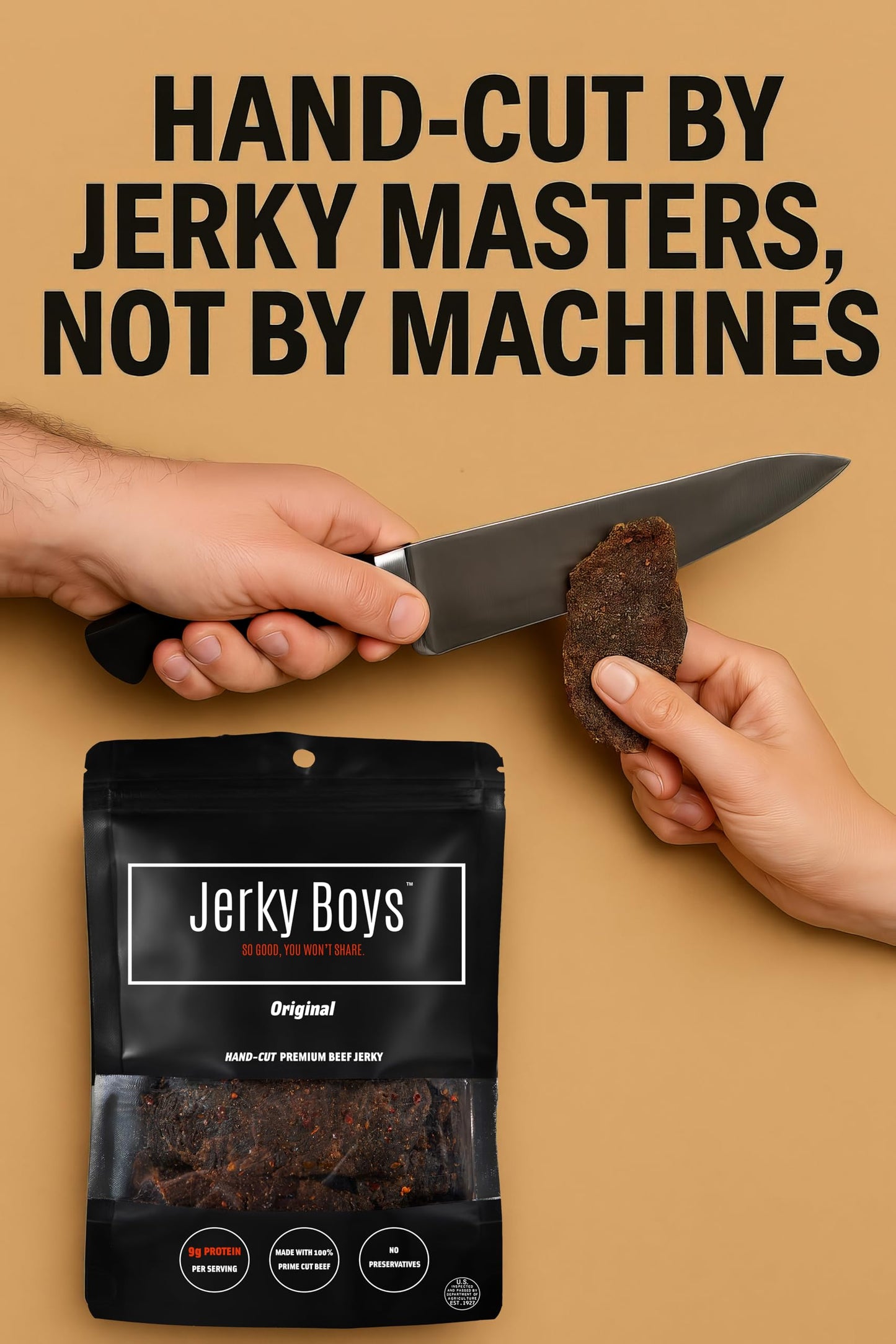 Jerky Boys Beef Jerky - Low Calorie, Low Carb, High Protein Snack - Original Flavor, 3.25oz (Pack of 2)