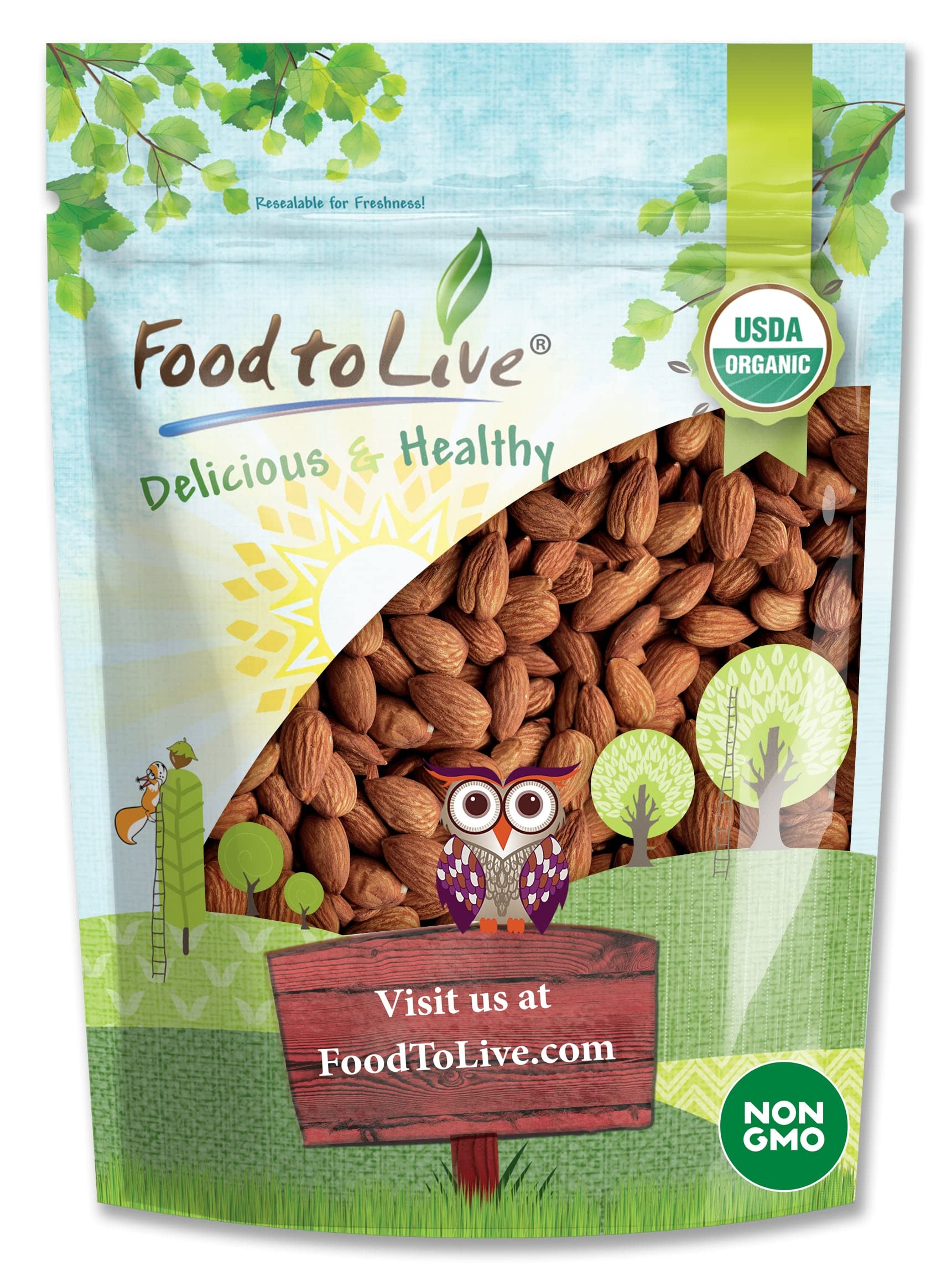 Food to Live Organic Dry Roasted Whole Almonds with Himalayan Salt, 8 Oz Non-GMO, Oven Roasted, Lightly Salted, No Oil Added, Ve