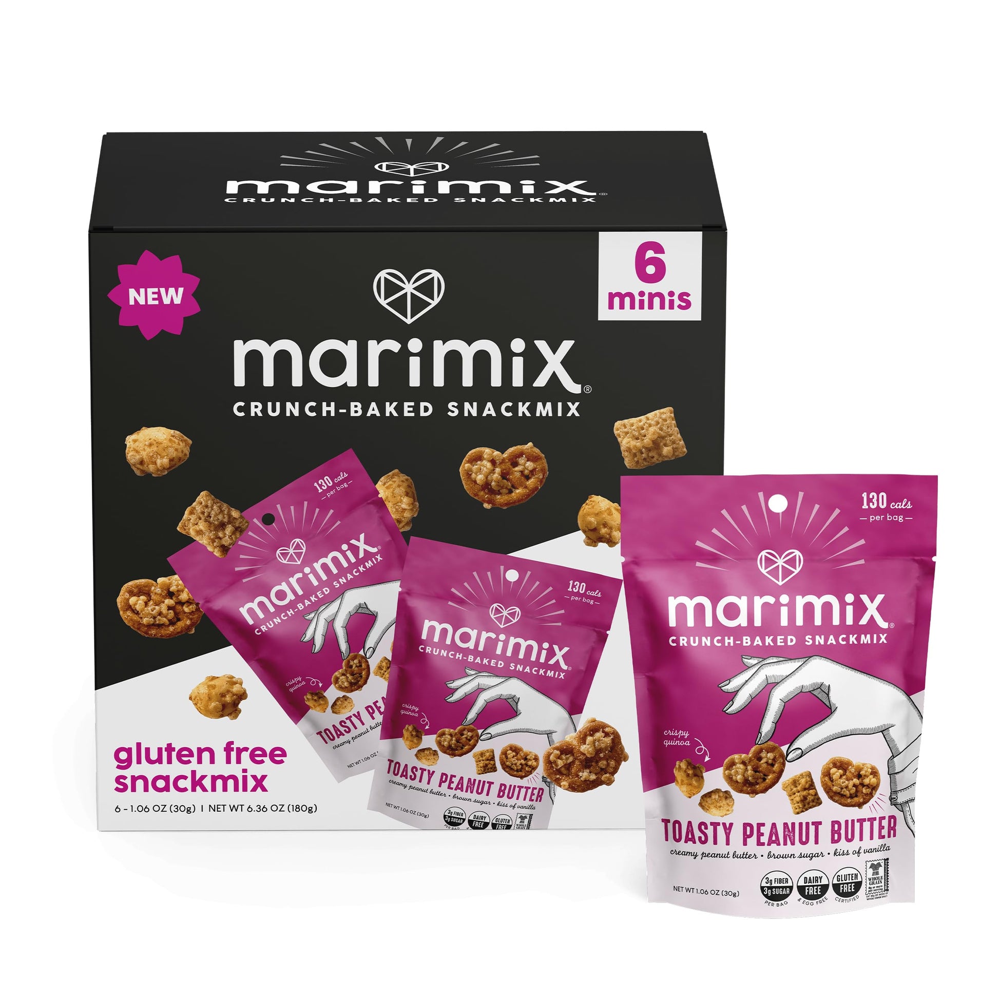 MARIMIX Mini Snack Mix - Toasty Peanut Butter - 6 Pack - 1.06 Ounce Each