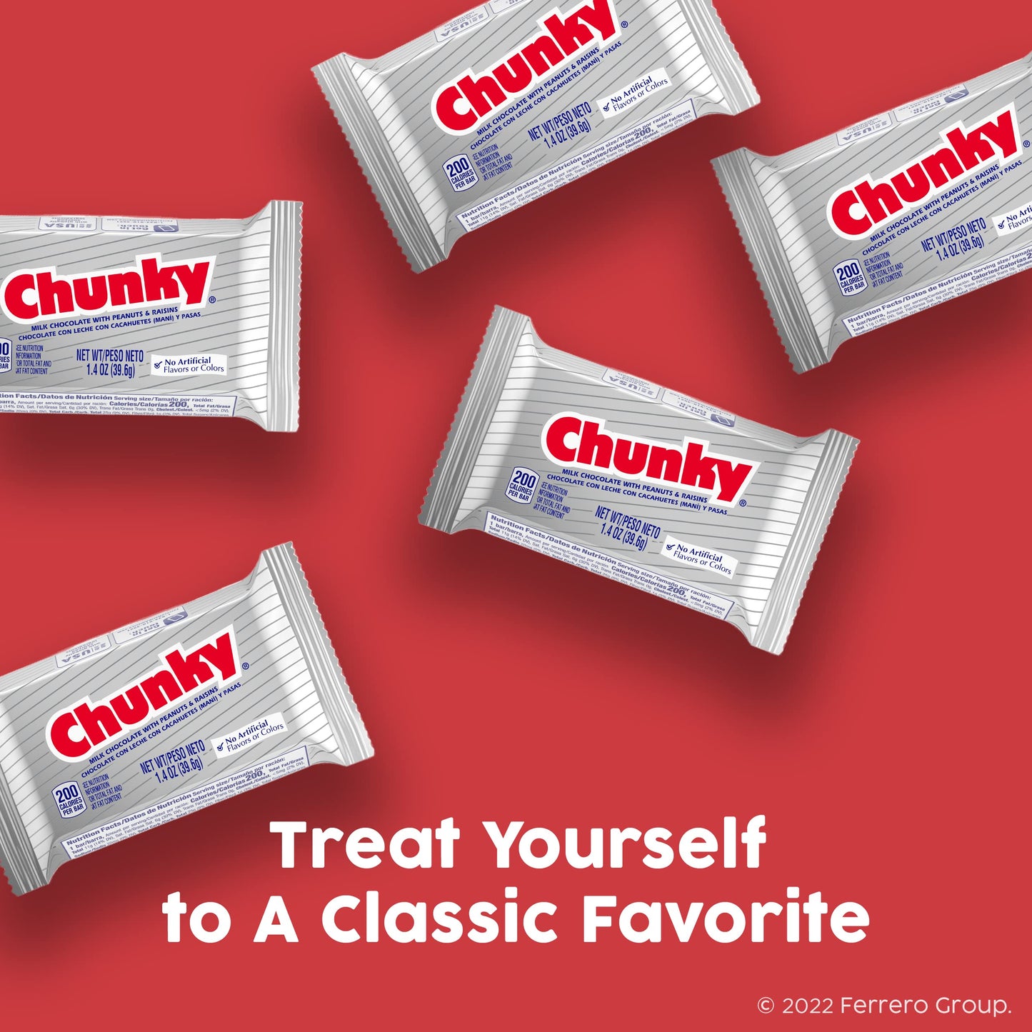 Chunky, Milk Chocolate With Peanuts And Raisins, Individually Wrapped Candy Bar, Share Pack 2.5.Oz Each, Bulk 24 Pack