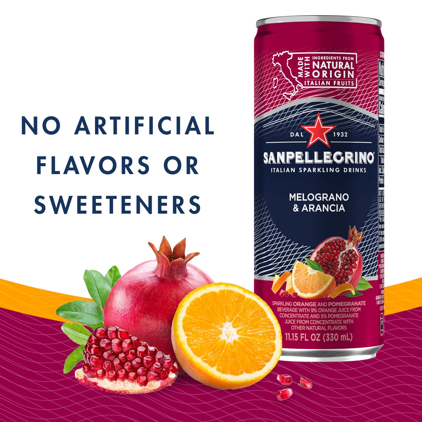 Sanpellegrino Italian Sparkling Drink Melograno And Arancia, Sparkling Orange And Pomegranate Beverage, 11.15 Fl Oz Can