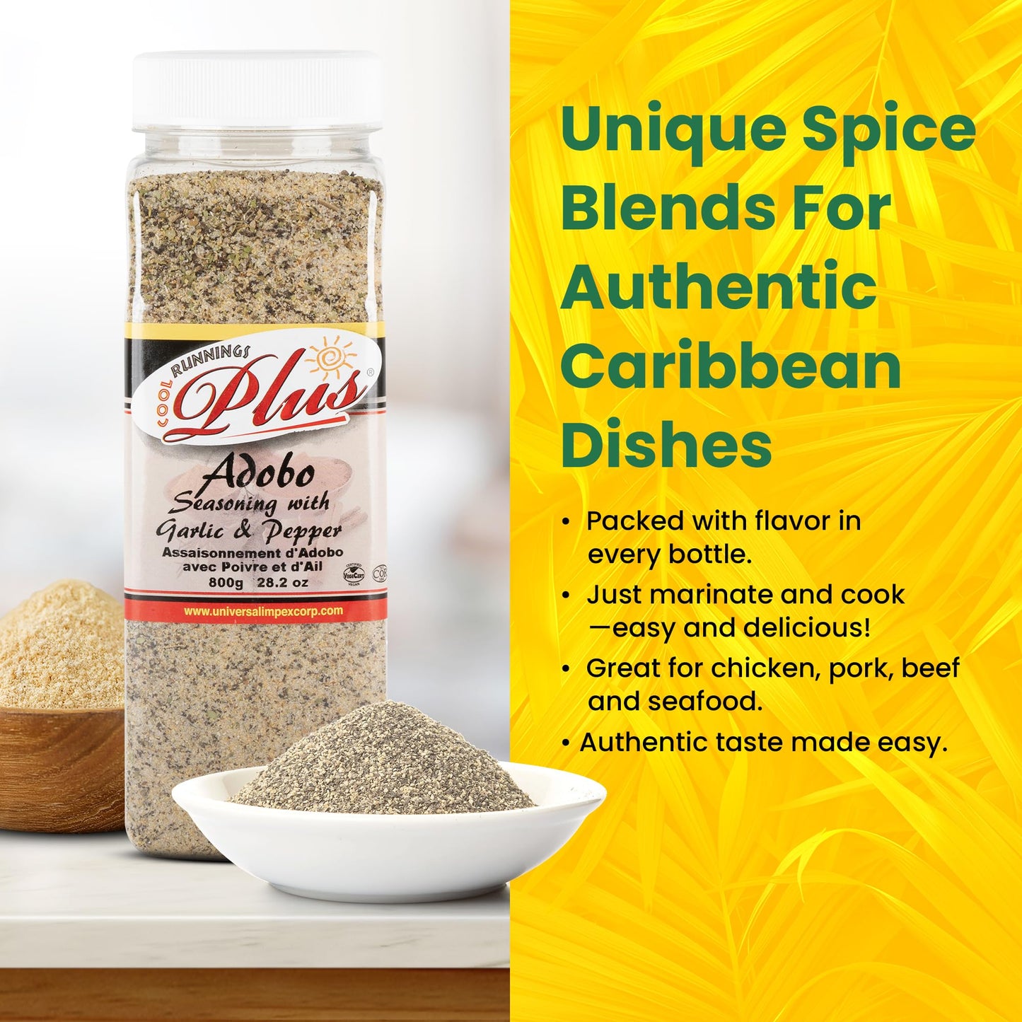 Cool Runnings Adobo Seasoning Spice Blend with Pepper & Garlic, 800g (28.2 Ounce) for Meats, Vegetables, Fish & Stews