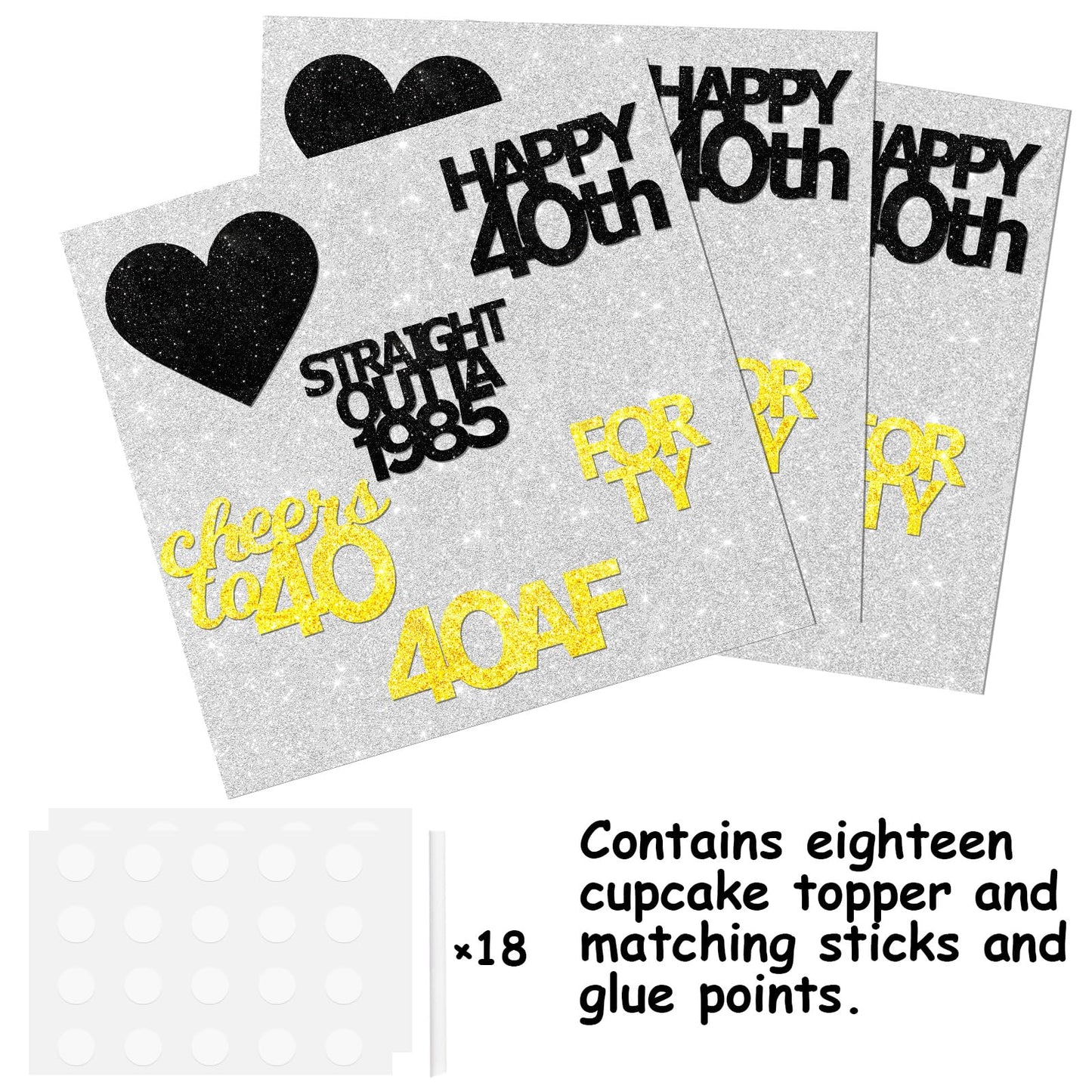 18Pcs Black Gold Glitter Dessert Cupcake Pick For Straight Outta 1985 Cheer To 40 Years Old Theme Decor Supplies Happy 40Th Birt