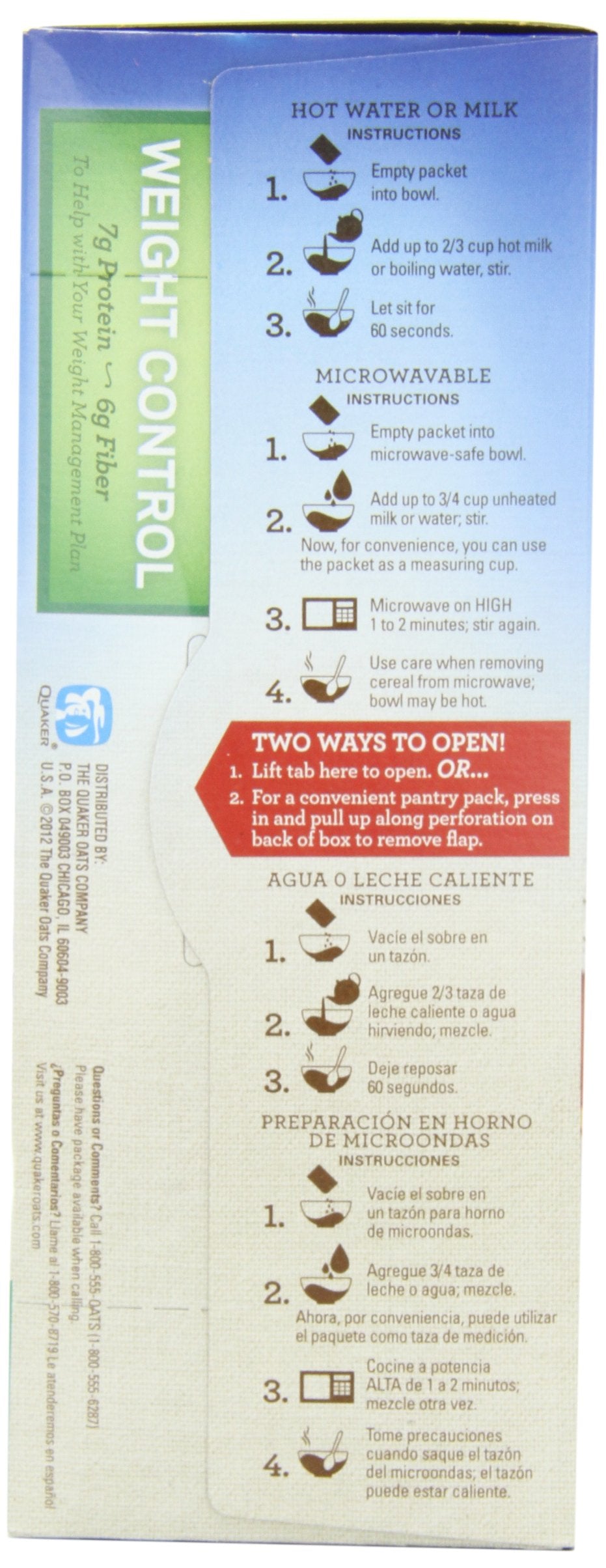 Quaker Instant Oatmeal Weight Control, Variety Pack, Breakfast Cereal, 8 Packets Per Box ,12.6 Ounce (Pack of 4)