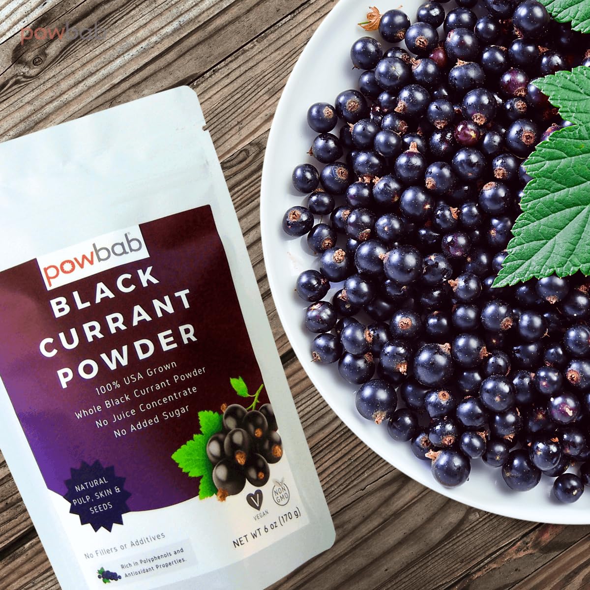 Powbab Black Currant Powder - 100% Usa Grown Whole Black Currants. No Juice Concentrate, No Added Sugar. Made In Usa From Dried