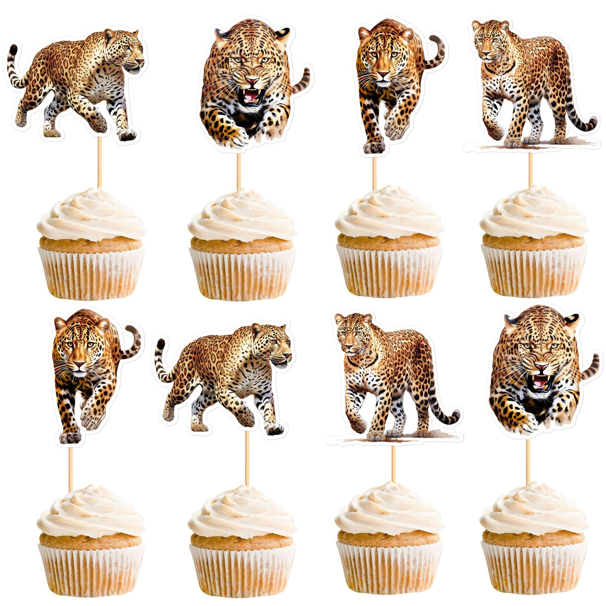 Ercadio 24 Pack Leopard Cupcake Toppers Leopard Cupcake Picks Animal Cupcake Picks Leopard Birthday Cupcake Decorations for Baby