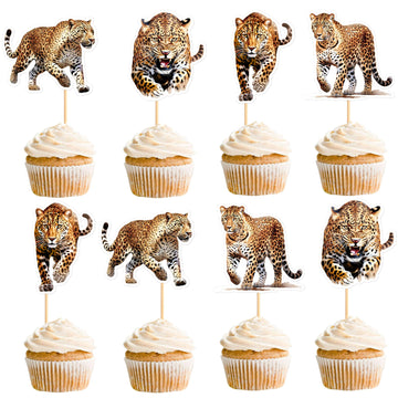 Ercadio 24 Pack Leopard Cupcake Toppers Leopard Cupcake Picks Animal Cupcake Picks Leopard Birthday Cupcake Decorations for Baby