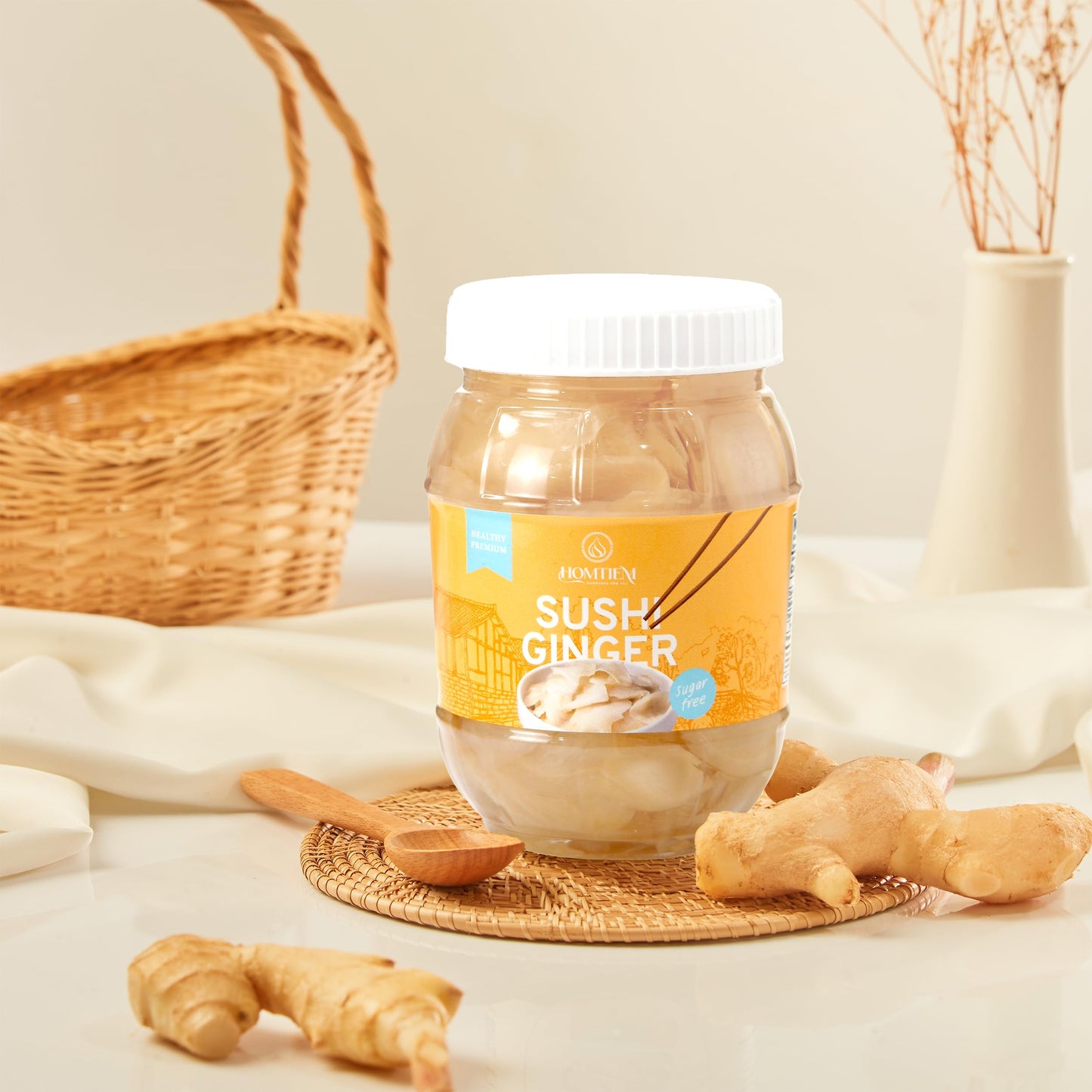 HOMTIEM Pickled Sushi Ginger, Sweeteners from Stevia, Fat Free, Sugar Free, 24 Oz (2 Jars of 12 Oz)