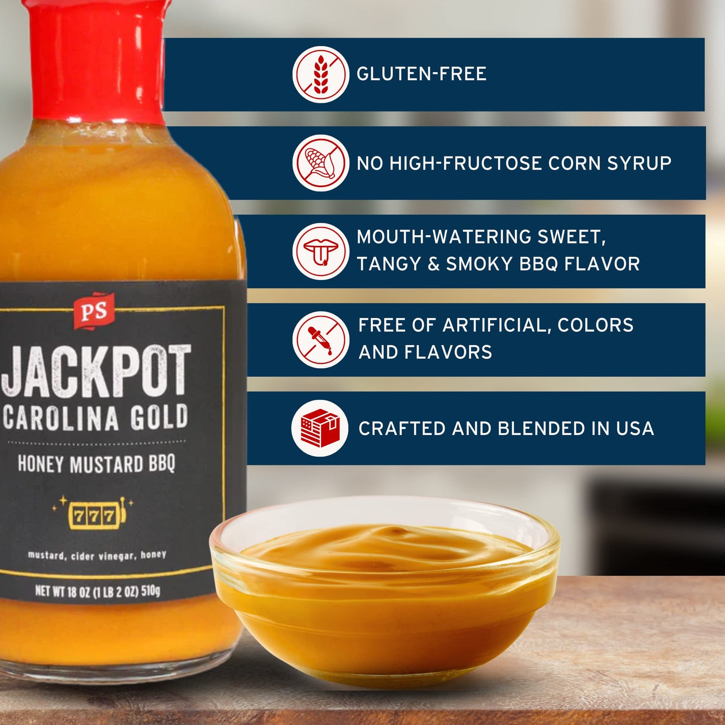 Ps Seasoning Board-Style Carolina Gold Honey Mustard Bbq Sauce - Tangy And Sweet Marinade, Glaze, Baste, And Dip - All-Purpose Sauce Great For Pulled Pork, Ribs, Bbq Chicken, Wings, Pork Chops, And More