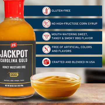 Ps Seasoning Board-Style Carolina Gold Honey Mustard Bbq Sauce - Tangy And Sweet Marinade, Glaze, Baste, And Dip - All-Purpose Sauce Great For Pulled Pork, Ribs, Bbq Chicken, Wings, Pork Chops, And More