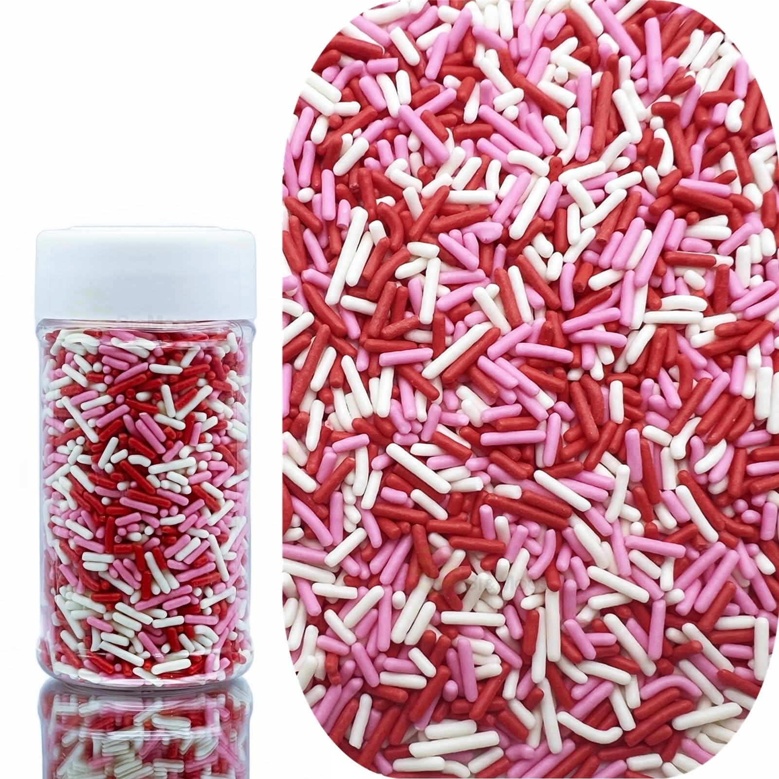 Se Si&Moos Red White And Pink Jimmies Sprinkles Valentines Sprinkles Edible Soft Jimmies Soft Sprinkles For Topping Ice Cream, C