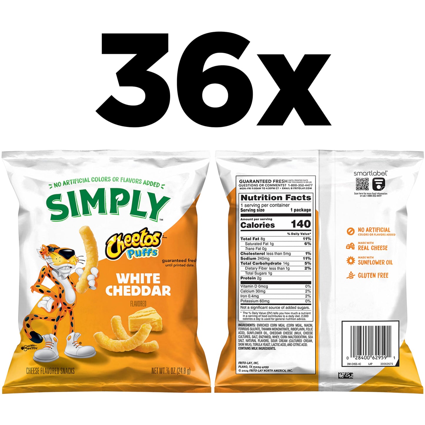 Simply  Cheetos Puffs White Cheddar  0.875 Ounce (Pack of 36)