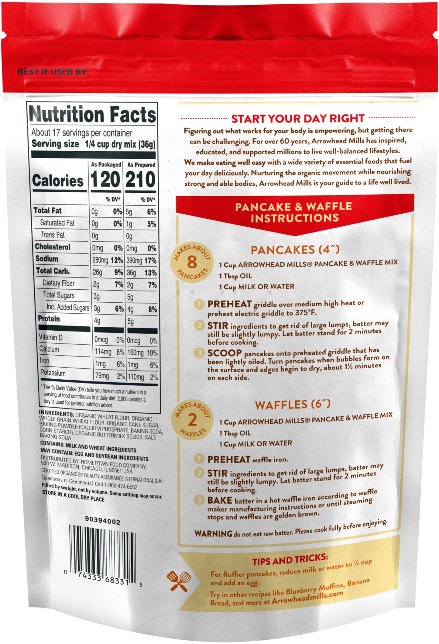 Arrowhead Mills Buttermilk Pancake & Waffle Mix, 22 Oz Bag (Pack Of 6)