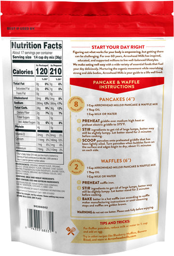 Arrowhead Mills Buttermilk Pancake & Waffle Mix, 22 Oz Bag (Pack Of 6)