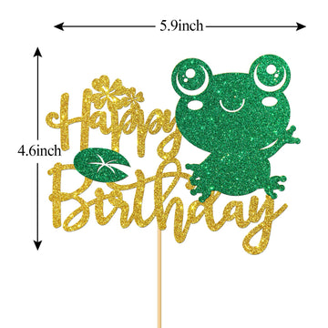 Monmon & Craft Frog Happy Birthday Cake Topper/Baby Shower/Boys Girls 1St Birthday/Rainforest Frog Birthday Party Decorations -