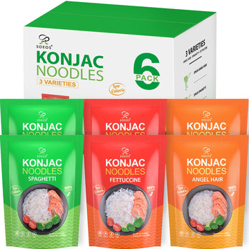Soeos Konjac Noodles, Shirataki Noodle, Low Calorie, Low Carb, Keto and Paleo Friendly, 3 Variety Noodles, Fettuccine, Angel Hai
