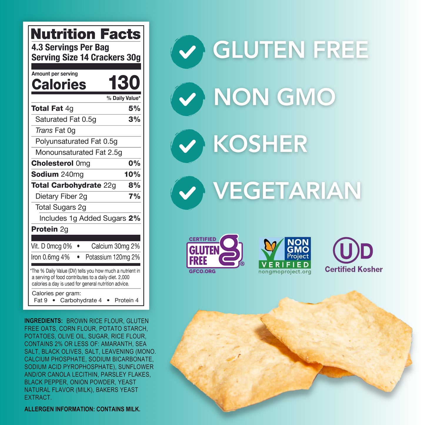 Miltons Craft Bakers Gluten Free Crispy Sea Salt Crackers - Baked Sea Salt Crackers, Non-GMO Project Verified, Certified Gluten
