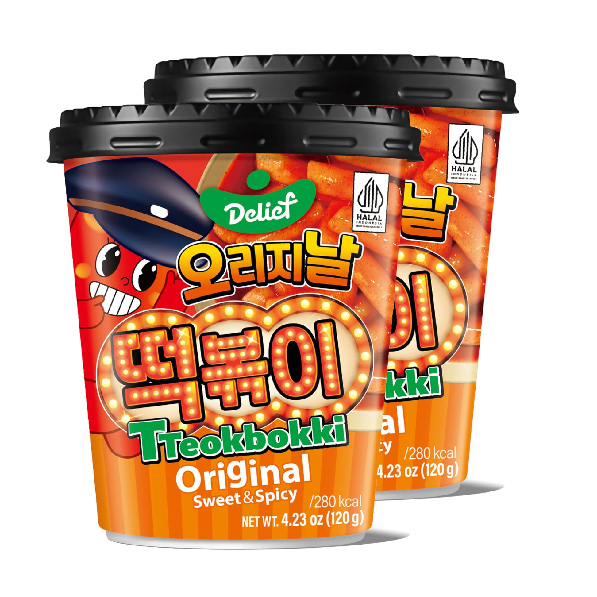 DELIEF Tteokbokki Cup Original Flavor (Sweet and Spicy) 4.23oz(120g) Korean Street Food Korea Instant Rice Cake Snack, 2 Packs