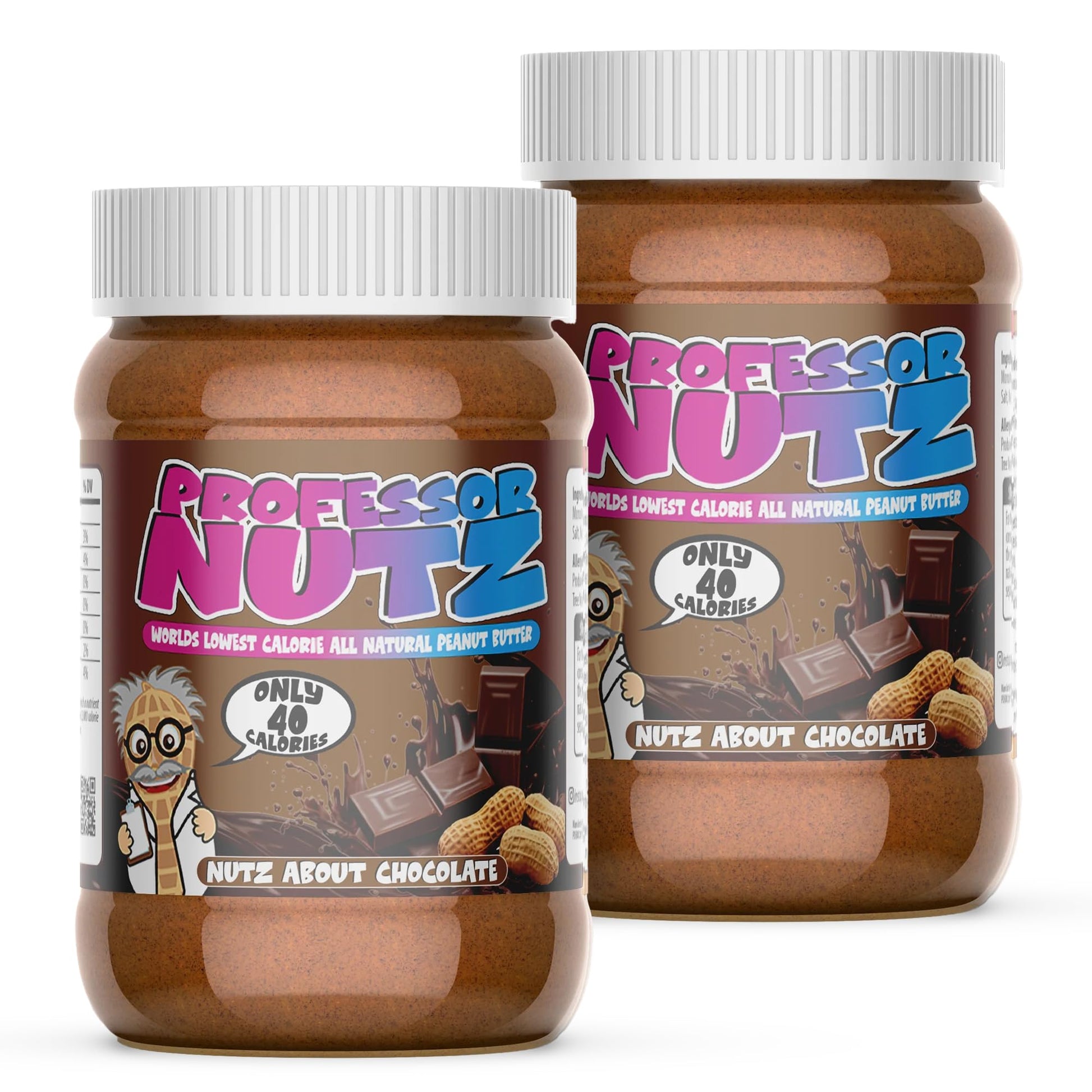 Professor Nutz Organic Peanut Butter- Low Calorie, Nut Butter, Natural Peanut Butter, Natural Fiber, Healthy Peanuts, Great Source Of Protein, 30 Essential Vitamins - 12.41 Oz, 2 Pack Original (Chocolate, Pack Of 2)