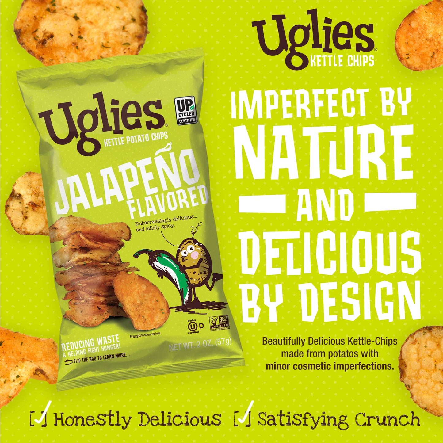 Uglies Jalapeno Kettle-Cooked Potato Chips, Gluten-Free Snacks, Kosher-Friendly Chips, Non-Gmo Snacks For Kids Or Office, Lunch