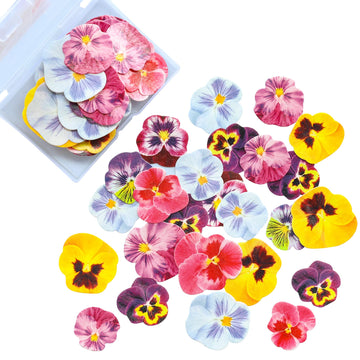Ephlyn 64Pcs Edible Flower Cupcake Toppers Spring Bridal Engagement Baby Shower Birthday Party Cupcake Picks Anniversary Party D