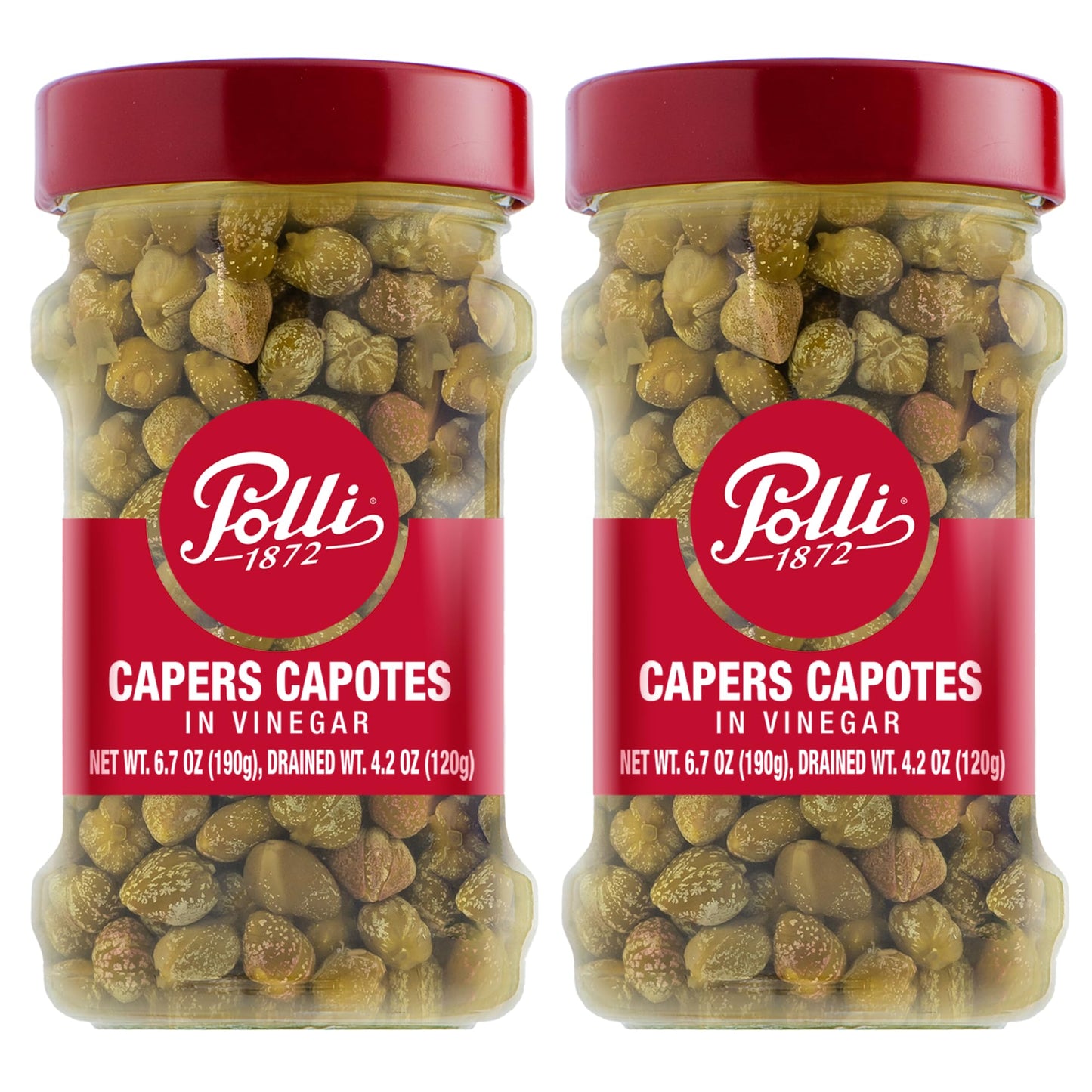 Polli Capers In Beverage-Inspired Vinegar - Authentic Italian Antipasto Condiment  Pickled Capers In Brine  Perfect For Pasta  Fish & Mediterranean Dishes - 2 Pack (6.7 Oz Each)