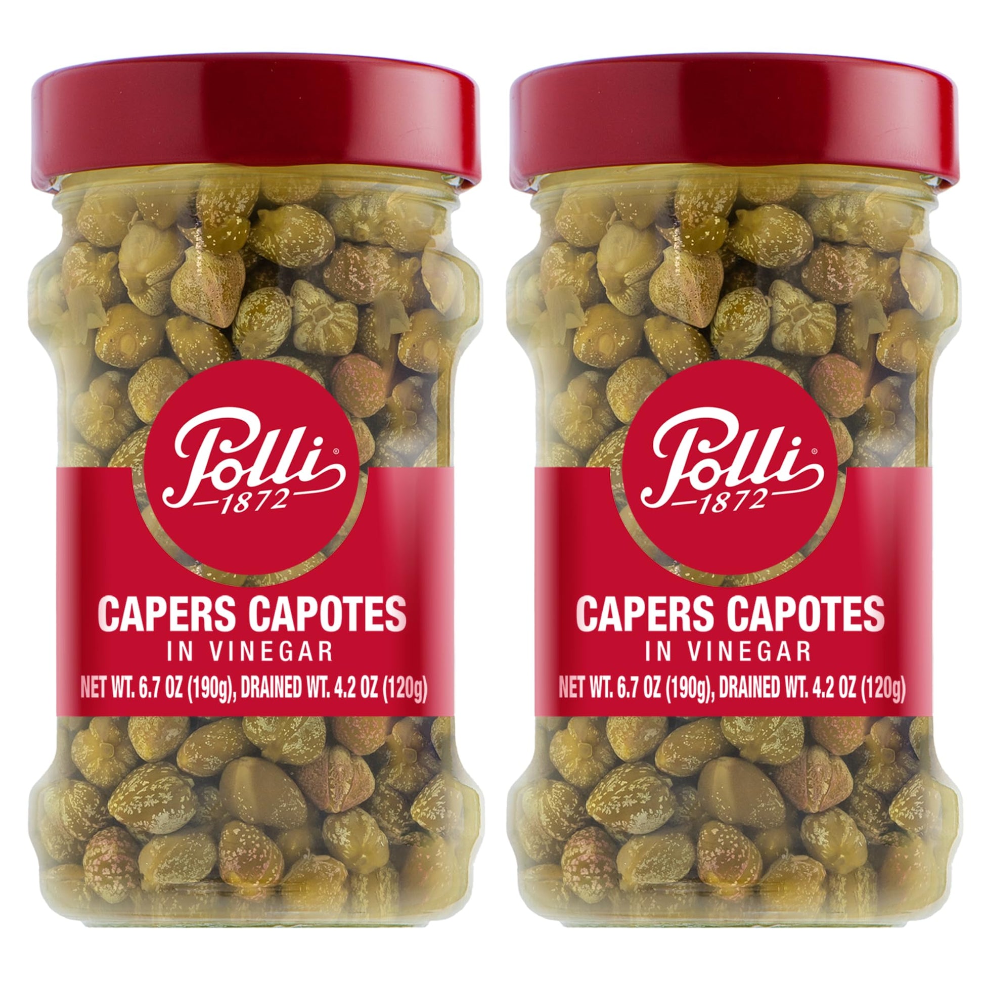 Polli Capers In Beverage-Inspired Vinegar - Authentic Italian Antipasto Condiment  Pickled Capers In Brine  Perfect For Pasta  Fish & Mediterranean Dishes - 2 Pack (6.7 Oz Each)