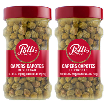 Polli Capers In Beverage-Inspired Vinegar - Authentic Italian Antipasto Condiment  Pickled Capers In Brine  Perfect For Pasta  Fish & Mediterranean Dishes - 2 Pack (6.7 Oz Each)