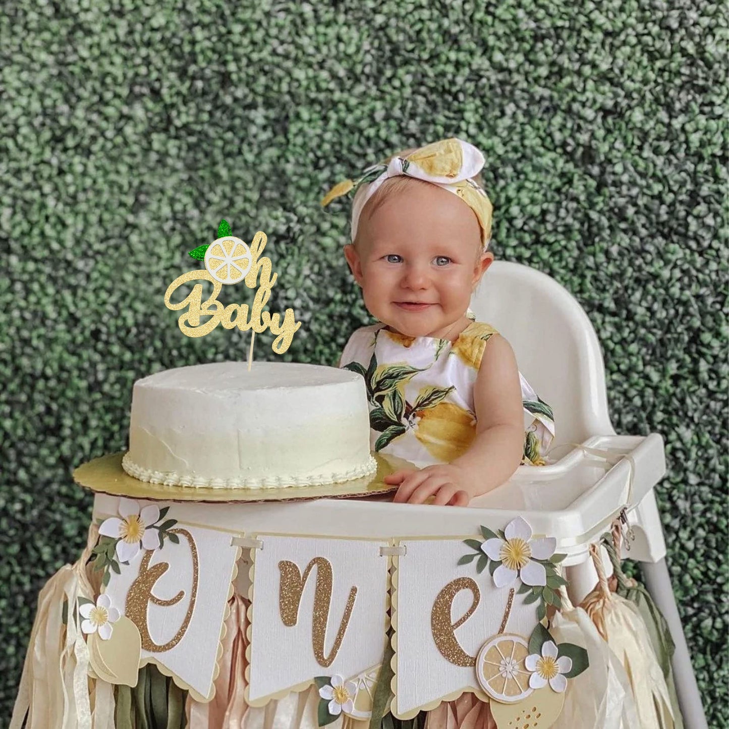 1Pc Lemon Oh Baby Cake Topper Gold Glitter Fruit Theme Oh Baby Lemonade Party Cake Decorations For Lemon Theme Baby Shower Kids