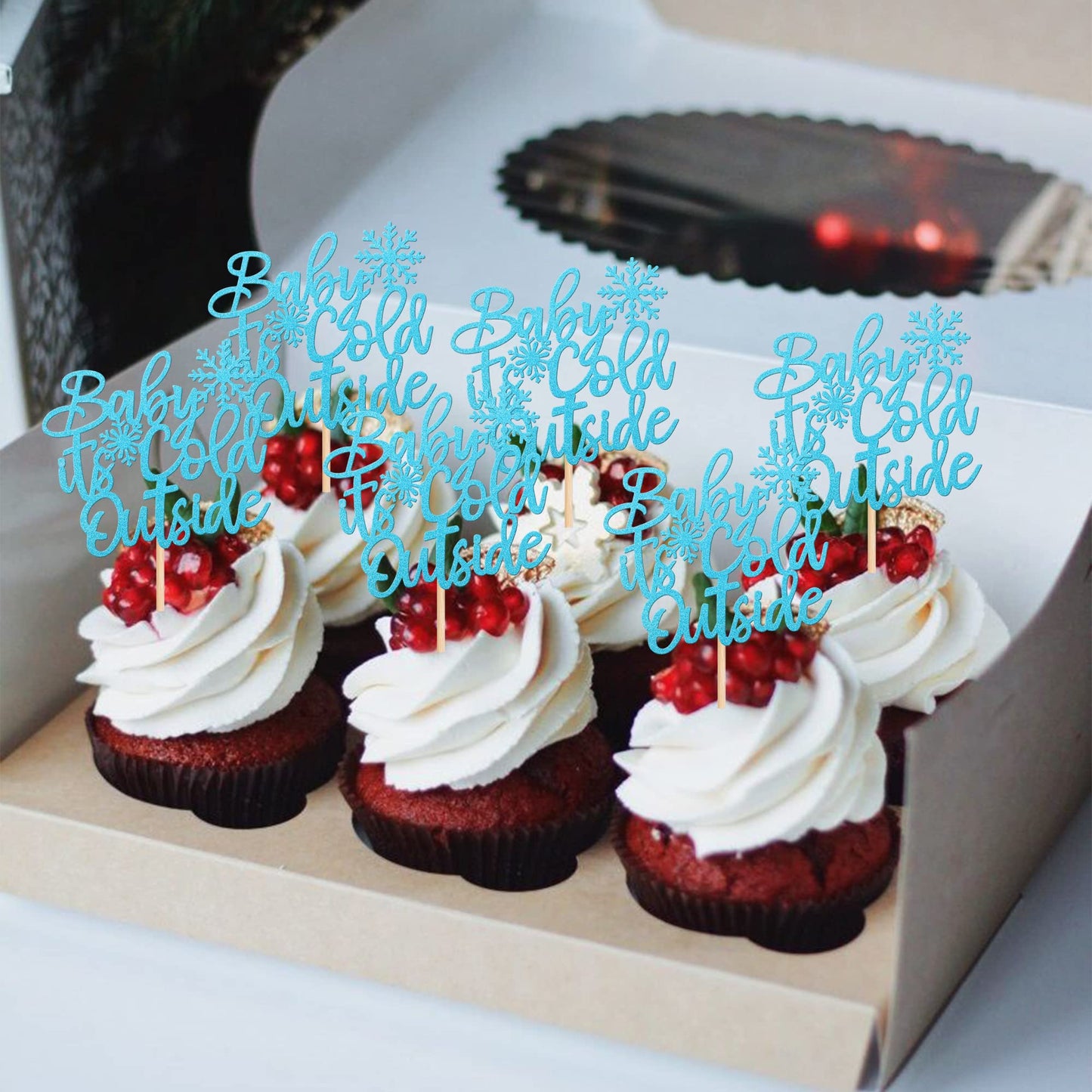 30 Pcs Baby It'S Cold Outside Snowflake Cupcake Toppers Glitter Winter Frozen Theme Cupcake Picks For Winter Wonderland Shower B